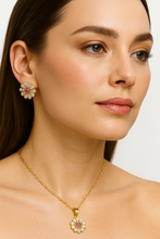 Luxury Rhodium Plated Flower Jewelry Set with Stud Earrings