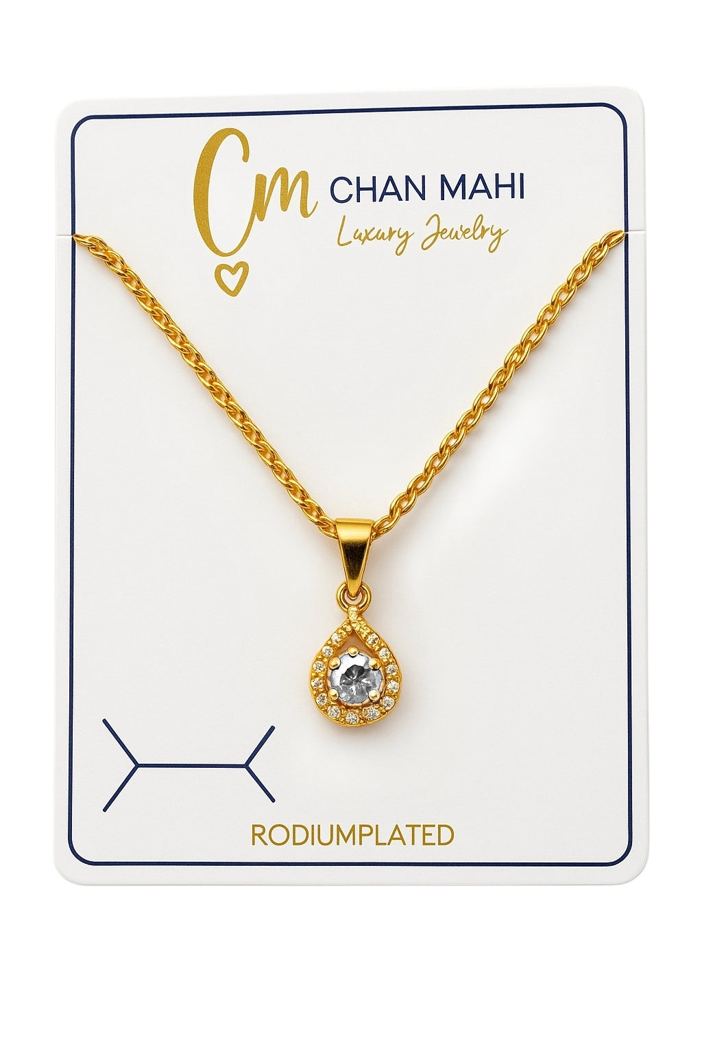 Elegant Gold Teardrop Pendant Necklace with Sparkling White Stone