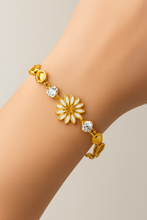 Gold Hexagon Chain Bracelet with Crystal Flower & Stones – Luxury Rhodium Plated Jewelry