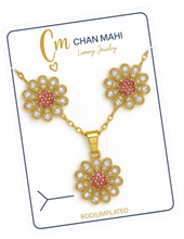 Luxury Rhodium Plated Flower Jewelry Set with Stud Earrings