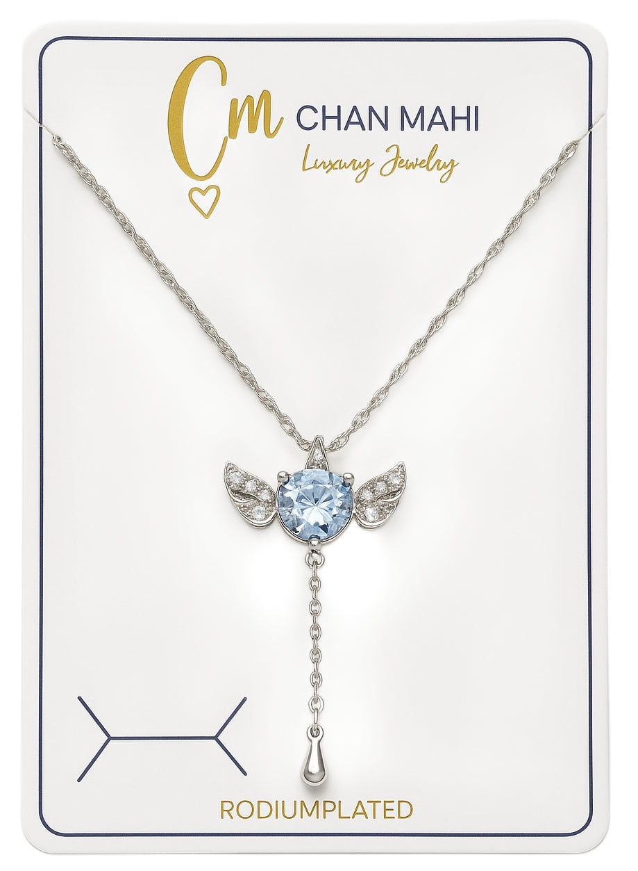 Elegant Silver Angel Wing Pendant with Sparkling Gemstone