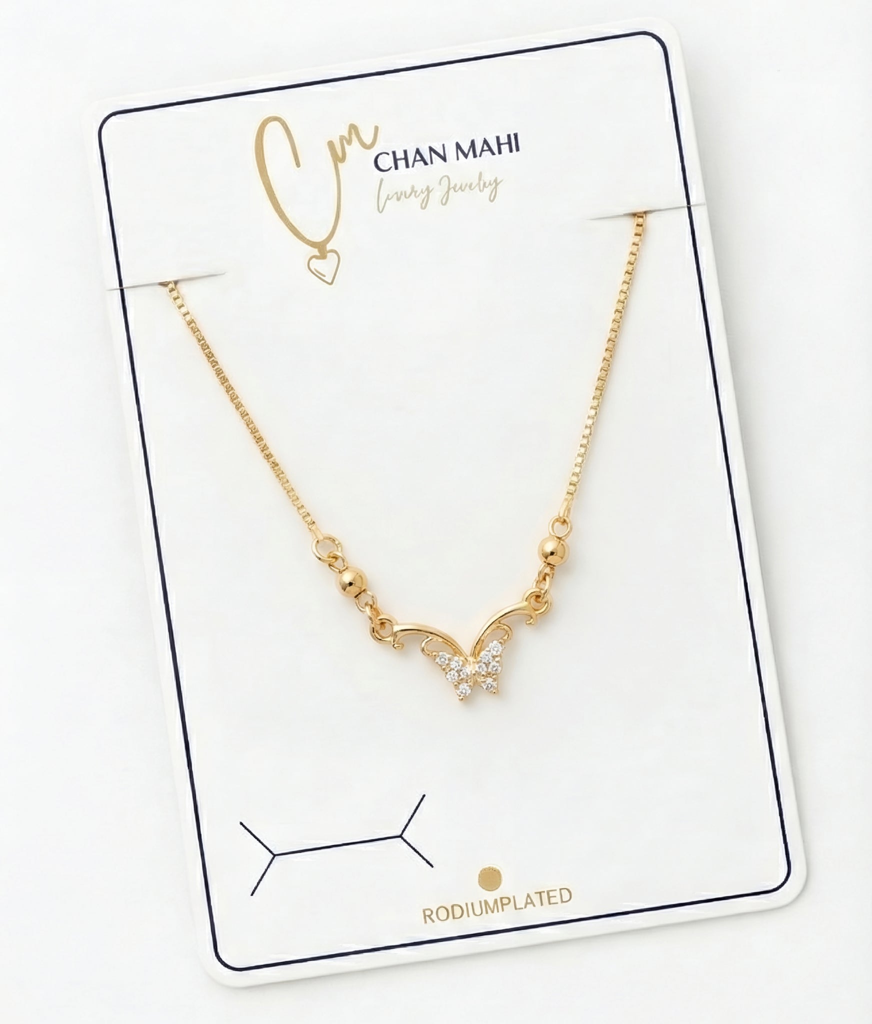 Gold Plated Butterfly Pendant Necklace – Elegant Crystal Stone Jewelry